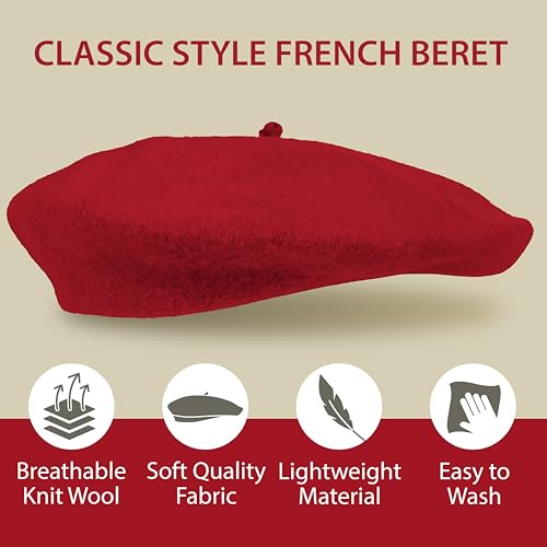 Kangaroo French Beret Wool Hat for Men & Women for Cosplay, Costume Parties - color: Burgundy
