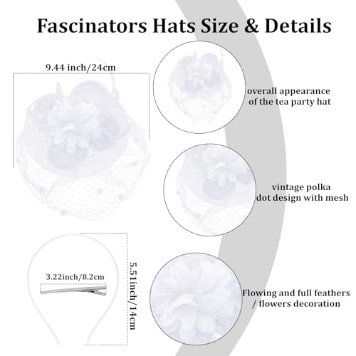 Semato Fascinators Hats for Women Mesh Feathers Elegant White Tea Party Kentucky Hat Derby Headband with Hair Clip - color: White