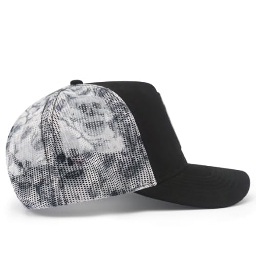 Urban Effort Trucker Hat for Men & Women, Mesh Back Baseball Cap, 5 Panel - color: Black + Skull Patch, style: Mesh Back