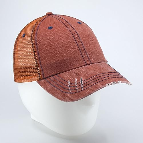 The Vintage Year Distressed Cotton Unstructured Soft Mesh Breathable Adjustable Dirty Wash Dad Hat Trucker Baseball Cap - color: Distressed Orange