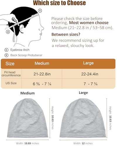 100% Cotton Thin Summer Slouchy Beanie Hat for Women Men Chemo Cap - color: 1pc Light Grey, size: Large