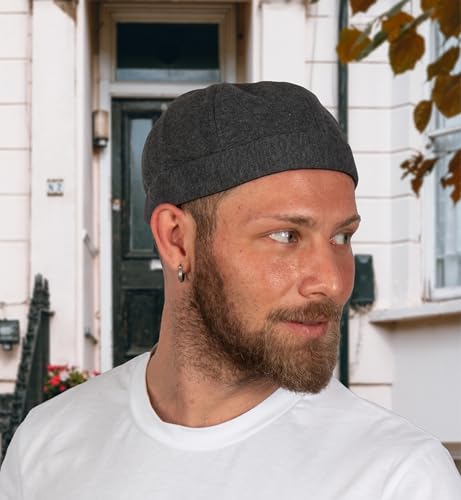 Cotton Docker Cap, Unisex Brimless Cap, Men Skull Cap, Brimless Beanie Hat, Men Women Cuffed Hat. - color: Gray