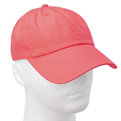Falari Classic Baseball Cap Dad Hat 100% Cotton Soft Adjustable Size - color: Coral