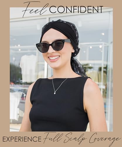 CAPLORD Chemo Headwrap for Women Turban Headwear for Cancer Patients Skull Cap Hair Loss Cover Lightweight Head Covering Hat - color: Black Subtle White