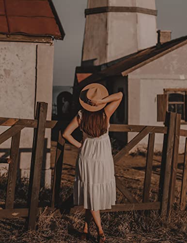 Lisianthus Women Classic Felt Fedora Wide Brim Hat with Belt Buckle - color: Camel