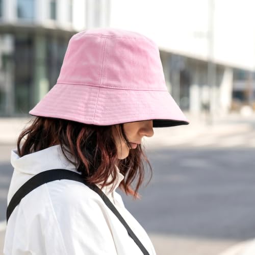 Bucket Hat for Women Men, Summer Sun Hats Foldable Reversible Fishing Hat Beach Hats for Outdoor Hiking Travel - color: Pink/Black