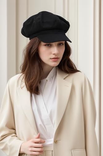 Newsboy Hats for Women -100% Cotton Womens Newsboy Cap Vintage Cabbie Hat - Pageboy Hats for Women Girls Ladies Gift - color: Black