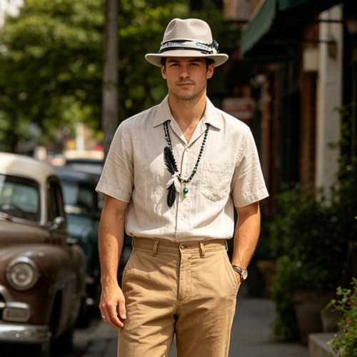 Fedora Trilby Hats for Men Women Handmade 1920s Classic Short Brim Hat with Feathers Unisex - color: Cream