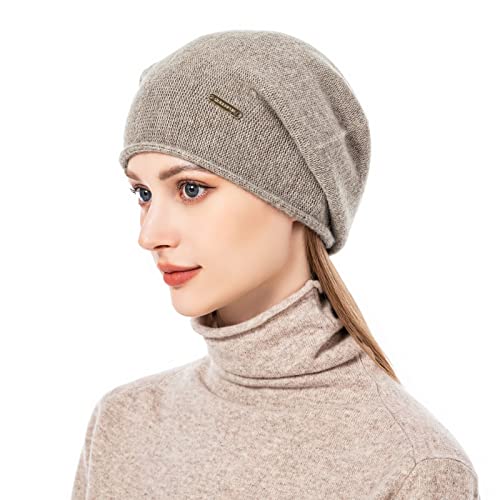 Knit Slouchy Beanie Hats for Women Cashmere Ski Cap Knitted Wool Soft Warm Winter Hat - color: A06-khaki