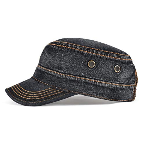 VOBOOM Men Washed Cotton Cadet Army Cap Vintage Flat Hat - color: Denim Black