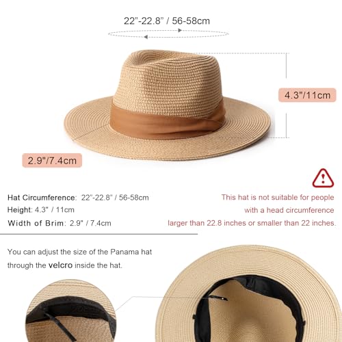 AQOKKA Summer Straw Fedora Hat for Women Men Travel Panama Hat with Wide Brim Roll Up Sun Hat for Beach Outdoor UPF 50+ - color: Brown: 1 Pack