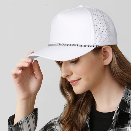 HH HOFNEN Quick Dry Baseball Cap Snapback Golf Trucker Hat for Men Women - color: #1 White