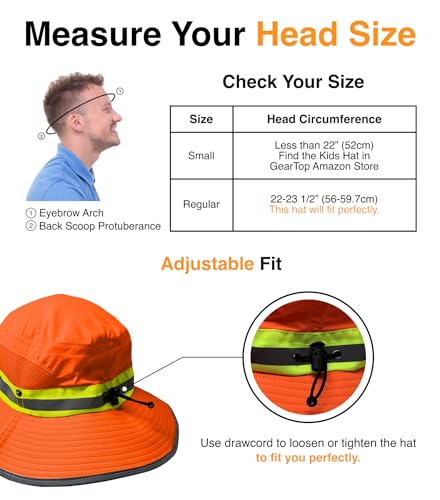 GearTOP Safari Hat for Men Sun Hats for Women UV Protection UPF 50+ Fishing, Gardening, Hiking Hat (22-23 1/2") - color: Orange Standard 1 Pack