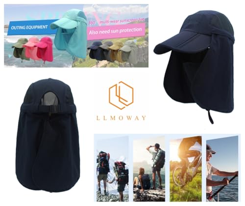 Full Coverage Removable UPF 50+ Sun Hat, Breathable Quick Dry Running Cap - color: Dark Blue, size: Large