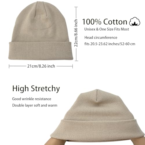 100% Cotton Beanie Hats for Women Men Winter Knit Hats Skull Cap - color: 1-khaki