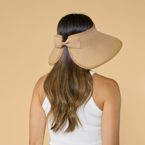 Hadley Wren Womens Packable Sun Visor, Wide Brim, Roll Up Vacation Hat, Wide Brim - color: Natural