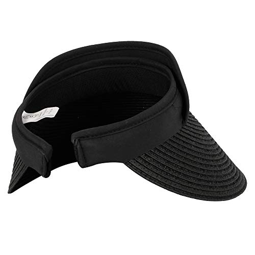 WITHMOONS Womens Summer Sun Hat Braid Clip On Visor Beach Cap SLV1281 - color: Black