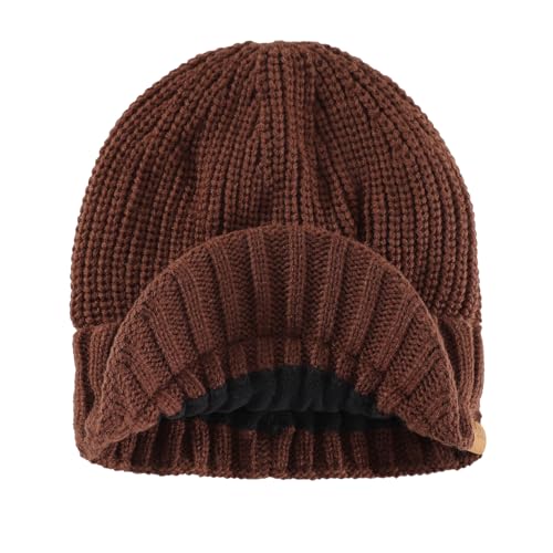 Home Prefer Men's Winter Hat Thick Knit Beanie Cap with Visor Newsboy Beanie Hat - color: Walnut