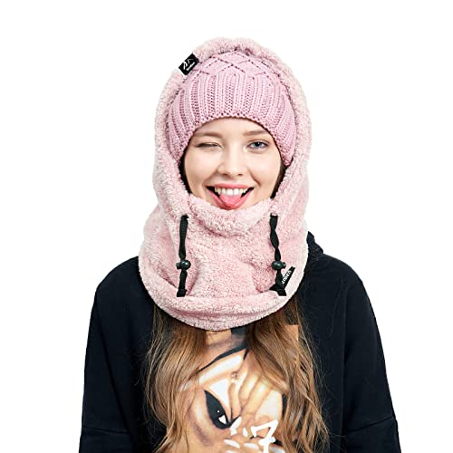 Senllen Balaclava Cold Weather Fleece Ski Mask Winter Thermal Sherpa Hood - color: Pink