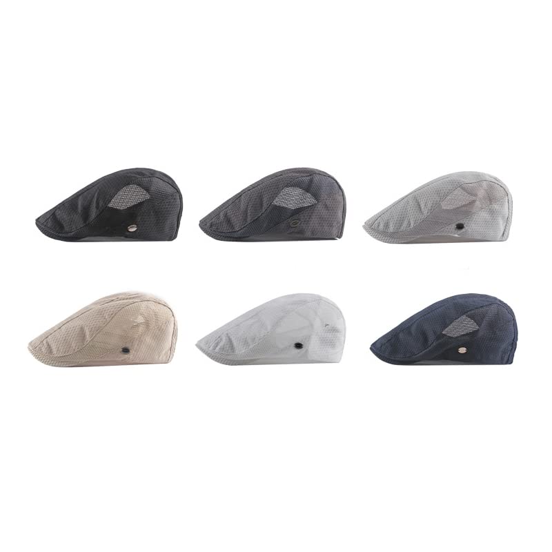 FASHIXD Mens Mesh Flat Caps Light Summer Beret Hat Breathable Newsboy Ivy Cap Cabbie Adjustable - color: Khaki
