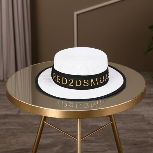 2026 New Viral Influencer Letter Band Boater Straw Sun Hat for Women Wide Brim UV Protection Beach Vacation Essentials - color: White