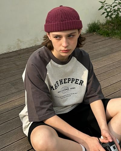 CLAPE Checkered Brimless Hats for Men, Lightweight Quick Dry Docker Fisherman Cap Vintage Unique Rolled Cuff Harbour Hat - color: Fma2502-red