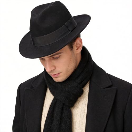 Ruphedy Wool Fedora Hats for Men Women Wide Brim Felt Panama Hat - color: Black, size: X-Large