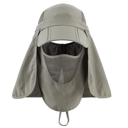 Connectyle Men's Foldable Baseball Sun Cap with Removable Face Mask Neck Flap Cover UPF 50+ Sun Protection Fishing Hiking Hat - color: Army Green