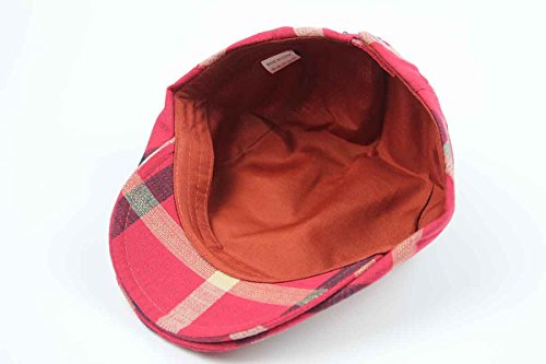2 Pack Men's Plaid Cotton Flat Newsboy Ivy Cabbie Golf Gatsby Cap Hat - color: Red-black