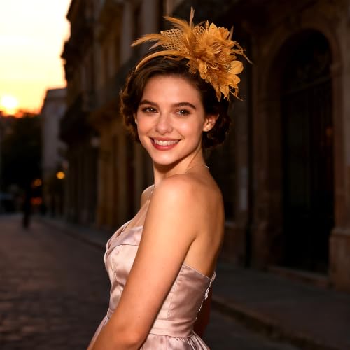 Fascinators Hat Tea Party Hat for Women 1920s Halloween Party - color: Gold