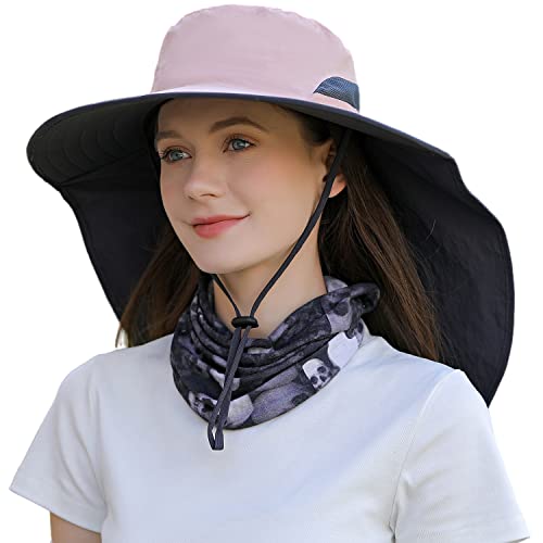 HUAMULAN Women Men Wide Brim Sun Hat Hiking Fishing Hats with Neck Flap - color: Hyp011-pink