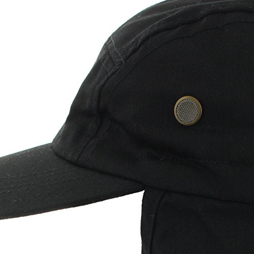 JFH 4 Panel Adjustable Outdoors Fishing Cap with Ear and Neck Flap Sun Cover Unisex - color: Black