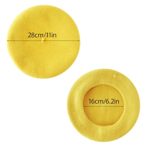 1Pcs French Beret Hats Solid Classic Beret Beanie Hats for Women Teens - color: Yellow