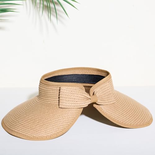 Hadley Wren Womens Packable Sun Visor, Wide Brim, Roll Up Vacation Hat, Wide Brim - color: Natural