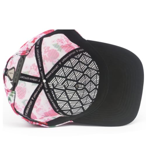 Urban Effort Trucker Hat for Men & Women, Mesh Back Baseball Cap, 5 Panel - color: Black + Flower Patch, style: Mesh Back