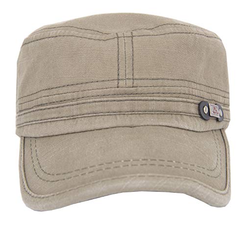 QZUnique Adjustable Flat Top Cap Solid Brim Army Cadet Style Military Hat - color: A- Green