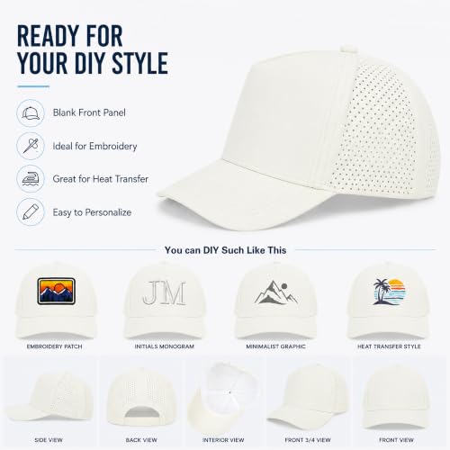 5 Panel Baseball Cap Quick Dry Mesh Snapback Hat for Women Men - color: Offwhite