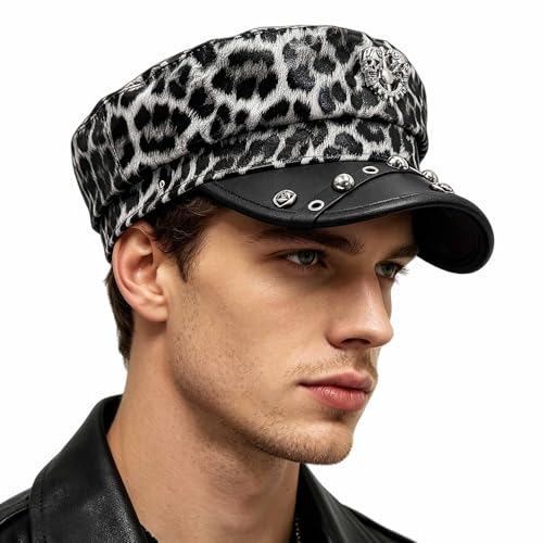 Faux Leather Newsboy Hat for Women Skull Vintage Classic Costume Beret Cap for Men Sailor Fiddler Caps