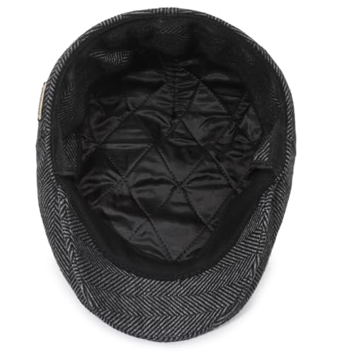 Men's Newsboy Cap with Earflaps Flat Ivy Caps Gatsby Golf Cabbie Hats - color: Grey Herringbone