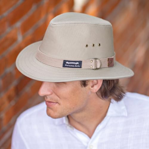 Panama Jack Men's Original Canvas Safari Sun Hat, UPF 50+ Sun Protection Cap, 2.5" Brim - color: Khaki, size: Large