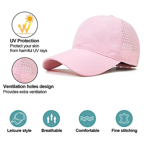 Enwokran Men Quick Dry Sport Baseball Cap, Athletic Fitted Cap Mesh Adjustable Plain Hat Running Trucker Hat for Women - color: Light Pink