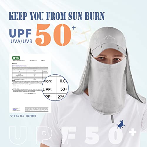 Outdoor Sun Hat for Men Women UPF 50+ Fishing UV Hat with Neck Flap Face Cover for Sun Protection - color: Light Grey