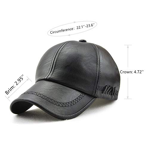 Unisex Leather Baseball Cap, Men Adjustable Structured PU Classic Baseball Cap Hat,Winter for Elderly Father (Black)