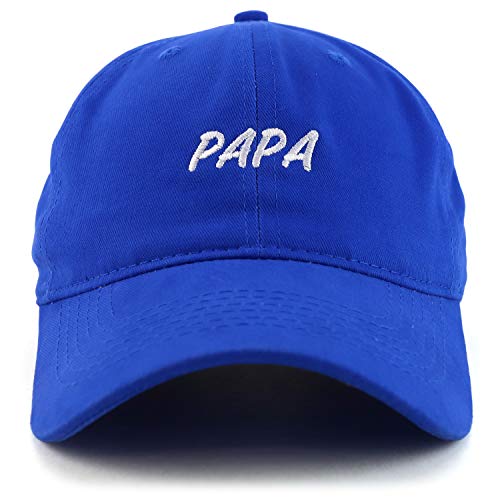 Trendy Apparel Shop Papa Embroidered Soft Crown 100% Brushed Cotton Cap - color: Royal