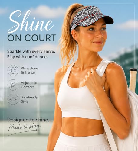 Shiny Women's Bling Rhinestone Visor Sun Protection for Tennis Golf Beach - color: Navybluesliverf