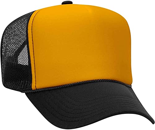 OTTO Polyester Foam Front 5 Panel High Crown Mesh Back Trucker Hat - color: Blk/Gld/Blk