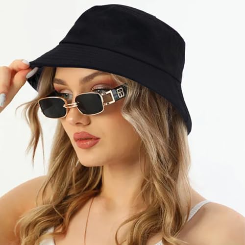 XYIYI 2 Pack Unisex Bucket Hat for Women Men Summer Beach Fishing Hat Sun Hat - color: Black White