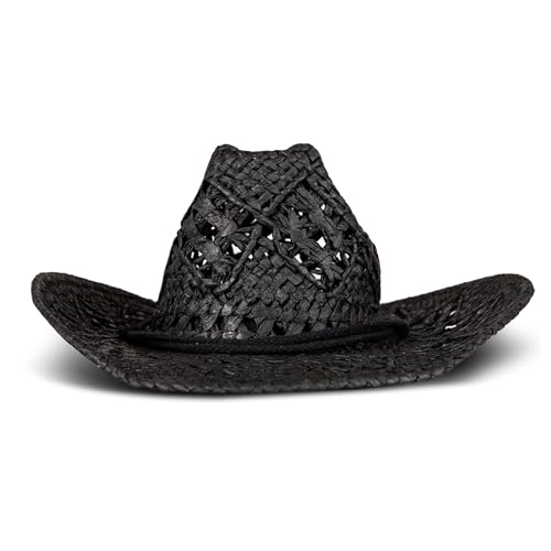 Lucky Brand Women's Straw Cowboy Hat | Rope Design | Western | Style | Fashion | Sun Protection | Breathable - color: Woven Straw - Black