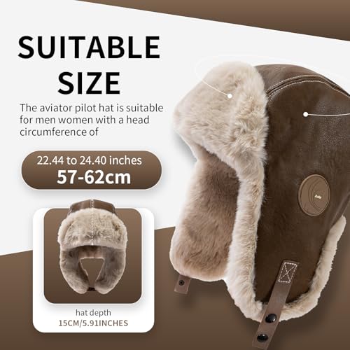 Leather Trapper Hat Winter Trooper Hats for Men Faux Fur Hat Aviator Russian Ushanka Hats with Earflaps Skiing Hat - color: Mg-lfmyypyb30-coffee