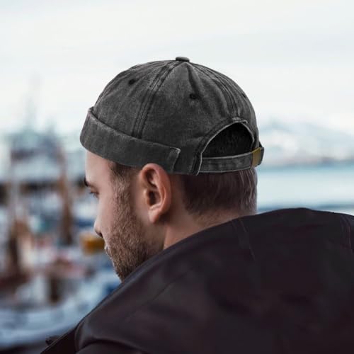 Initlove Docker Hat for Men Vintage Brimless Sailor Hat Beanie Cap - color: Black + Khaki